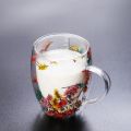 300ml Double Wall Borosilicate Glass Mug - Glitter Flower Design, Heat Resistant, Fireproof, Lightweight. Ideal for Coffee, Milk, Juice. Sea Snail and Conch Fillings. Gift (1pc).. 