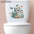 Pvc Toilet Decal Cartoon Cat Butterflies Toilet Sticker Waterproof Pvc Wall Art for Living Room Bedroom Bathroom Animal Flower Decoration Decal Cartoon Cat Toilet Sticker.