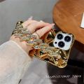 Luxury Korean Plating Rhombus Glitter Rhinestone Crystal Bracelet Chain Phone Case for iPhone 11 12 13 14 15 Pro Max Back Cover. 