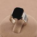 Stainless Steel Black Natural Stone Mens Finger Ring.