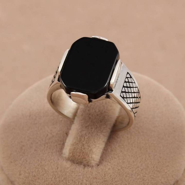Stainless Steel Black Natural Stone Mens Finger Ring