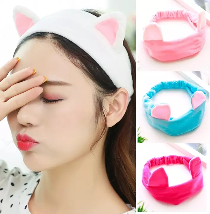 1PCS Cat Ears Headbands, Elastic Women's Cute Hair Band, Wash Face Spa Headband - Washable Facial Band Makeup Wrap Headbands Fits All Head Sizes - Hair Band
