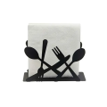 Fashion kitchen iron art craft black spoon fork knife napkin paper holder tissue block rack home hotel cafe table decor.