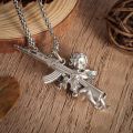Vintage Unique Peace and War Angel Ak-47 Pendant Necklace for Men Women Fashion Street Punk Hip Hop Statement Jewelry Gift. 
