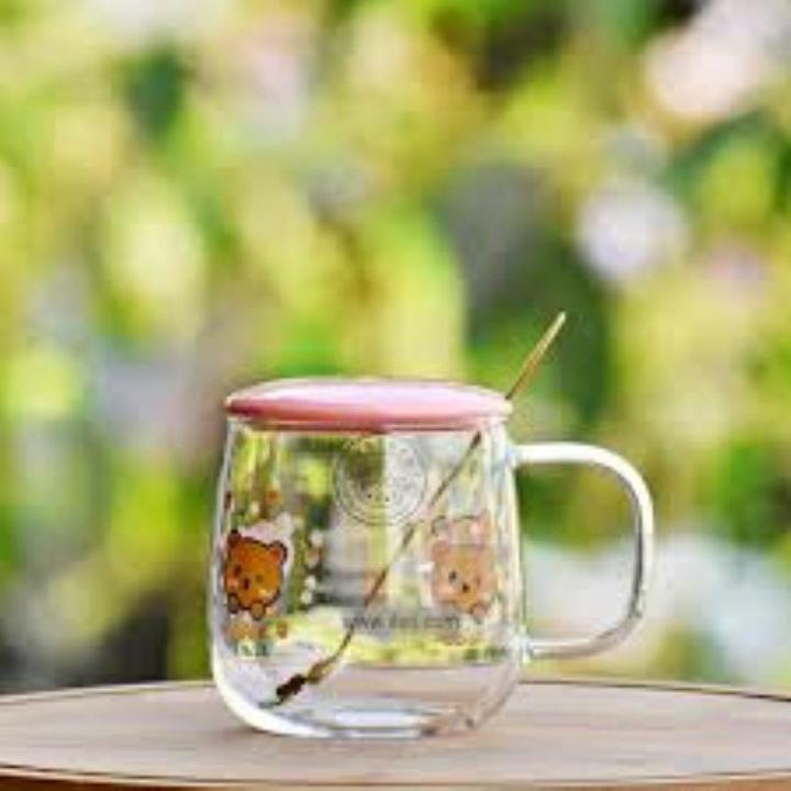 Borosilicate Glass Coffee Mug with Lid & Spoon CK8242