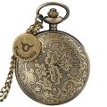 12 Constellation Zodiac Sign Quartz Pocket Watch Taurus Aquarius Pisces Aries Gemini Cancer Leo Virgo Clock Gifts with Accessory. 