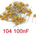 10Pcs- 104 Multilayer MLCC 50V 100nF Ceramic Capacitor 104 Ceramic Capacitor 50V Monolithic Ceramic Chip Capacitor 5.08mm Pitch MLCC Non-Polarized 2 Pin Leads. 