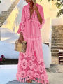 bohemian maxi dress large size dress bohemian style collar lace dress season solid color v 2022 fall vestidos tassel ladies. 