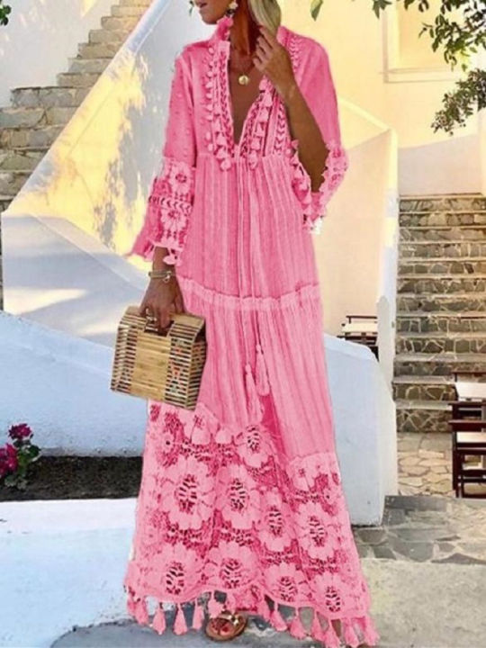 bohemian%20maxi%20dress%20large%20size%20dress%20bohemian%20style%20collar%20lace%20dress%20season%20solid%20color%20v%202022%20fall%20vestidos%20tassel%20ladies%20-%20Image%202