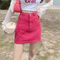 Pink Denim Skirt Skirt Small High Waist SlimmingbmSkirtaLine Skirt Vintage Skirt Skirt for Women Summer. 