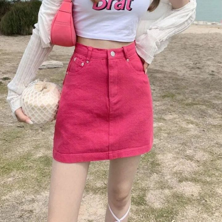 Pink%20Denim%20Skirt%20Skirt%20Small%20High%20Waist%20SlimmingbmSkirtaLine%20Skirt%20Vintage%20Skirt%20Skirt%20for%20Women%20Summer%20-%20Image%207