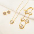 3Pcs Luxury Five Leaf Flower Pendant Necklace Earrings Bracelet for Women Gift Trendy Stainless Steel Jewelry Sets 2023 New.