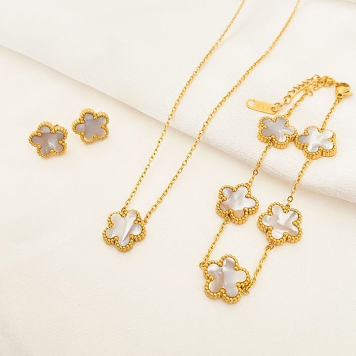 3Pcs%20Luxury%20Five%20Leaf%20Flower%20Pendant%20Necklace%20Earrings%20Bracelet%20for%20Women%20Gift%20Trendy%20Stainless%20Steel%20Jewelry%20Sets%202023%20New%20-%20Image%207