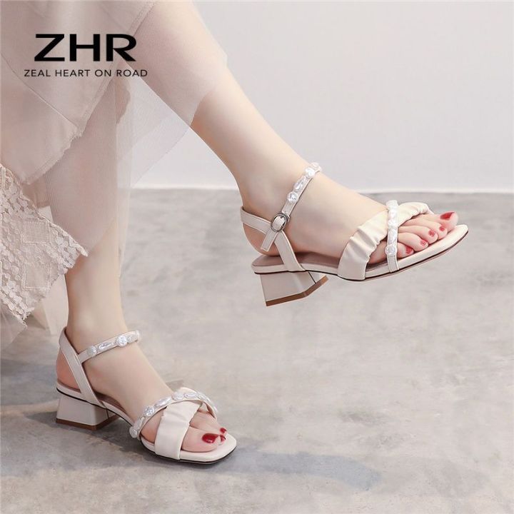 ZHR%20Women's%20Chunky%20Heel%20Sandals%202024%20New%20Summer%20Square%20Head%20Strap%20Fairy%20Style%20Pearl%20Strap%20Women's%20Mid-Heel%20Shoes%20-%20Image%208