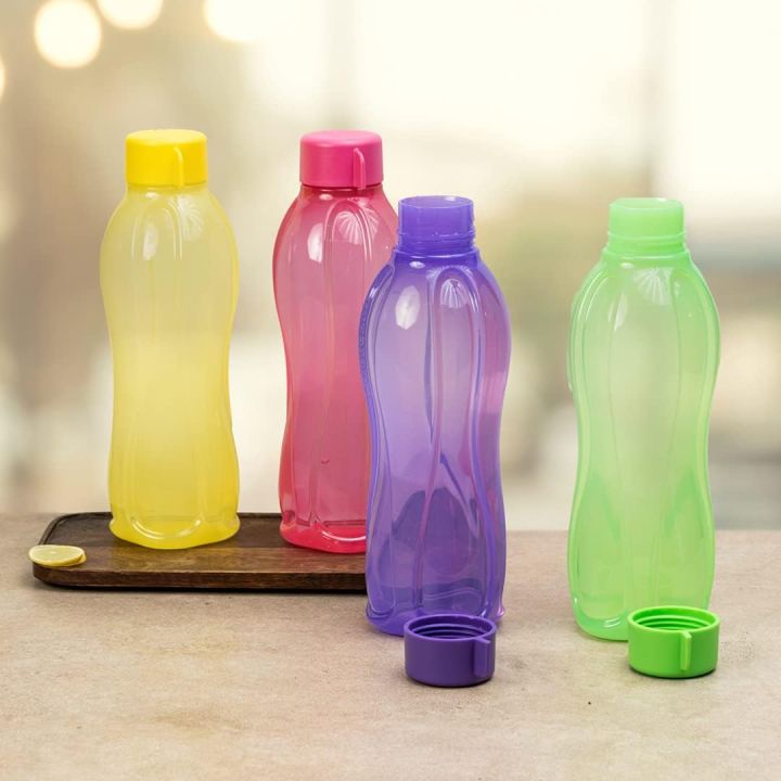 1 Pieces Screw Cap Tupperware Multicolor Aquasafe Reusable Round Water Plastic 1000 ML Bottles