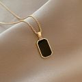Korean Fashion Black Square Shell Pendant Necklace for Women Vintage Jewelry for Women Valentines Day Gift Collares Para Mujer. 
