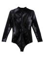 Women Bodycon Bodysuit Zipper Patent Leather Jumpsuit Ladies Slim Long Sleeves Bodysuits Rompers Body Mujer.