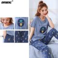 Sleepwear Cartoon Cotton Pajamas for Women Long Pants Short Sleeved Summer Spring Loungewear  Fashion Home Clothing Homewear. 