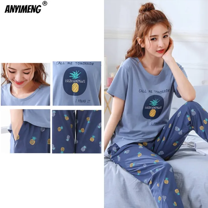 Sleepwear%20Cartoon%20Cotton%20Pajamas%20for%20Women%20Long%20Pants%20Short%20Sleeved%20Summer%20Spring%20Loungewear%20%20Fashion%20Home%20Clothing%20Homewear%20-%20Image%204