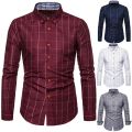 Men Shirt Plaid Print Long Sleeve Autumn Shirt Button Single-breasted Formal Top Mid Length Dress-up Men Business Shirt. 