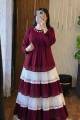L.F.M Premium 2-Piece Cherry Georgette Kurta and Lace-Work Multi-Tiered Skirt Set – Customized Flare (100+ inches).