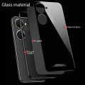 Biruiqu For VIVO Y03 / VIVO Y03t Shockproof Tempered Glass Back Soft Silicone Edge Black Case Cover Casing. 