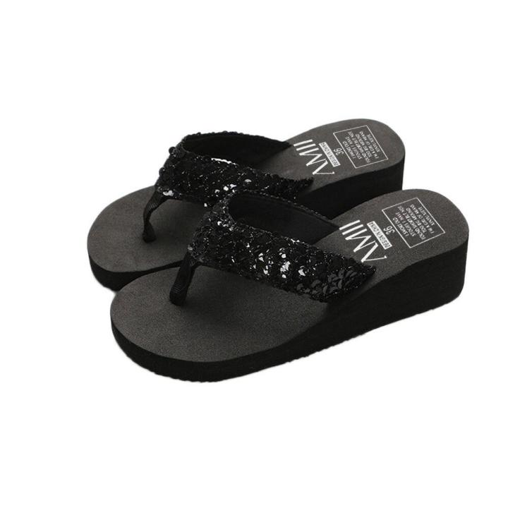 Flip Flops Sandals Women EVA Sequins Beach Slippers Casual Shoes Women Wedges Platform Slippers Outside Slides sapatos A50