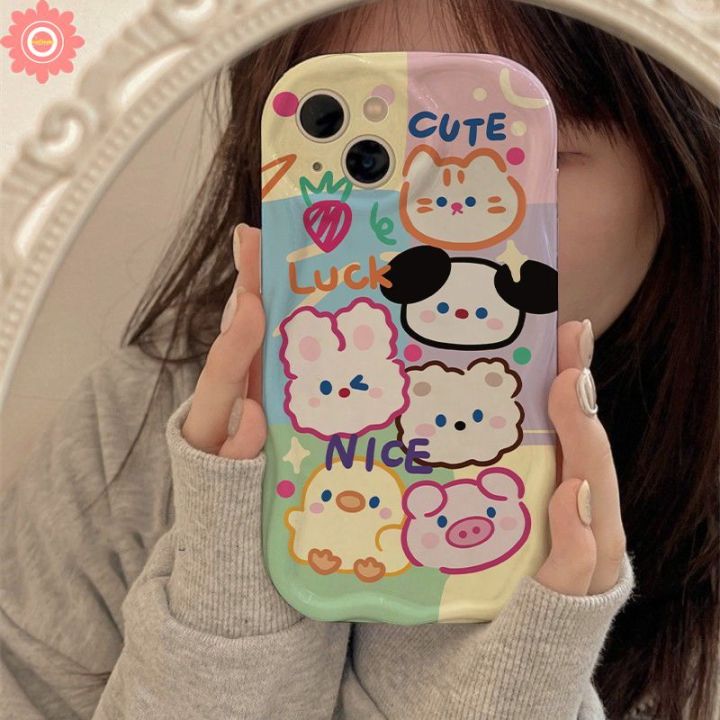 Cute Panda Frog Duck Wavy Curved Edge Case For Realme C12 C53 C25 C11 C15 C17 C35 C51 5 11 8i 7 5i 6i 5s C21Y C55 C25Y C17 C21 C30 C25s C33 C20 C31 C3 Cartoon Cat Puppy Rabbit Cover