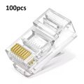 100pcs RJ45 RJ-45 Ethernet Cables Module Plug Network Connector for UTP Cat5 Cat5e Network Cable Crystal Heads connector 8P8C.
