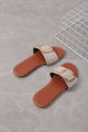 2023 cross-border plus size slippers women's summer new leopard print round toe belt buckle straight flat bottom simple casual flippers. 