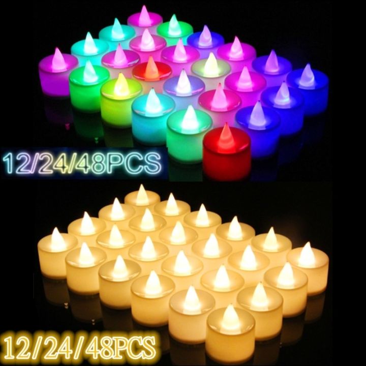 12/24/48Pcs Flameless LED Candles Lights Battery Powered Tealight Romantic Tea Candles for Birthday Party Wedding Decorations