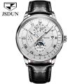 Top Brand JSDUN Luxury Men's Automatic Mechanical Watch Men's Classic Moon Phase Leather Waterproof Watch.