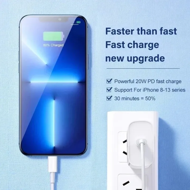 Power Adapter 20W USB-C Fast Charger For Apple iPhone 14 14 Pro Max 13 12 11 X XS XR 7 8 Plus with Type C to lightning cable