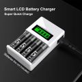 PUJIMAX 4 Slots Smart Battery Charger LCD Display US/EU/UK Plug For AAA/AA Ni-MH/Ni-Cd Rechargeable Batteries With AC Cable. 