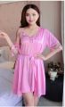 Women Night Dress Gift Your Wife Honeymoon 2 Pcs Short-Sleeved Sexy Lace Strap Night Skirt Silk Silk Home Service Suit Pajama. 