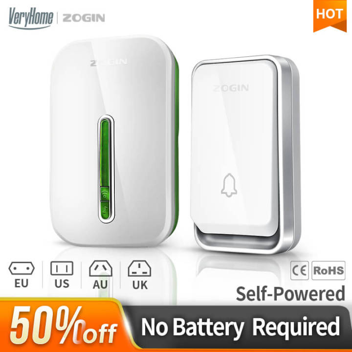 VeryHome Self Powered Waterproof Wireless DoorBell night light no battery EU plug home Cordless Door Bell 1button 1 2 Receiver