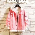 Pink Black Green Jeans Jacket Men Slim Streetwear Ripped Denim Jacket Hoodie Men Hop ber Jacket Homme Autumn.