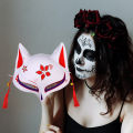 Japanese Fox Mask Half Face Hand-Painted Cat Fox Mask Anime Halloween Festival Makeup Dance Mask Party Costumes Cosplay Props. 
