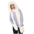 Women Thick Wool collar Hat Ear Protectors Warm Plush Hat Scarf Gloves Set. 
