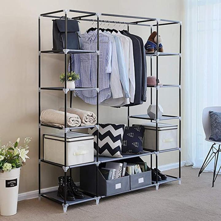 Fancy And Portable Foldable Almirah Wardrobe With 6 Cabinet And 2 Long Shelves Clothes Organizer - Wardrobe