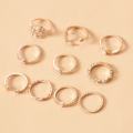 10Pcs/Set Trendy Sweet Crystal Leaf Flower Moon Star Opening Heart Rings Bohemian Women Rhinestone Jewelry Fashion Geometric Rings Set. 