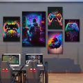 Neon Game Canvas Paintings Game Controller Gamer Gaming Neon Posters Canvas Prints Wall Art Pictures Esports Gamer Room Decor.