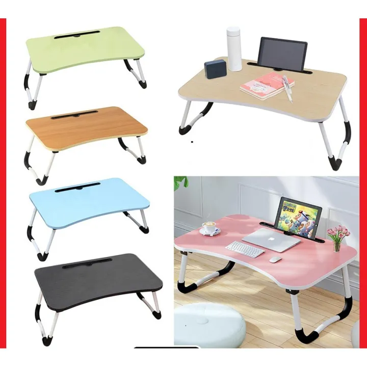Smart Multi-Purpose Laptop Table Stand/Study Table/Bed Table/Foldable and Portable/Ergonomic & Rounded Edges/Non-Slip Legs/Engineered Wood/Color - Random Colours