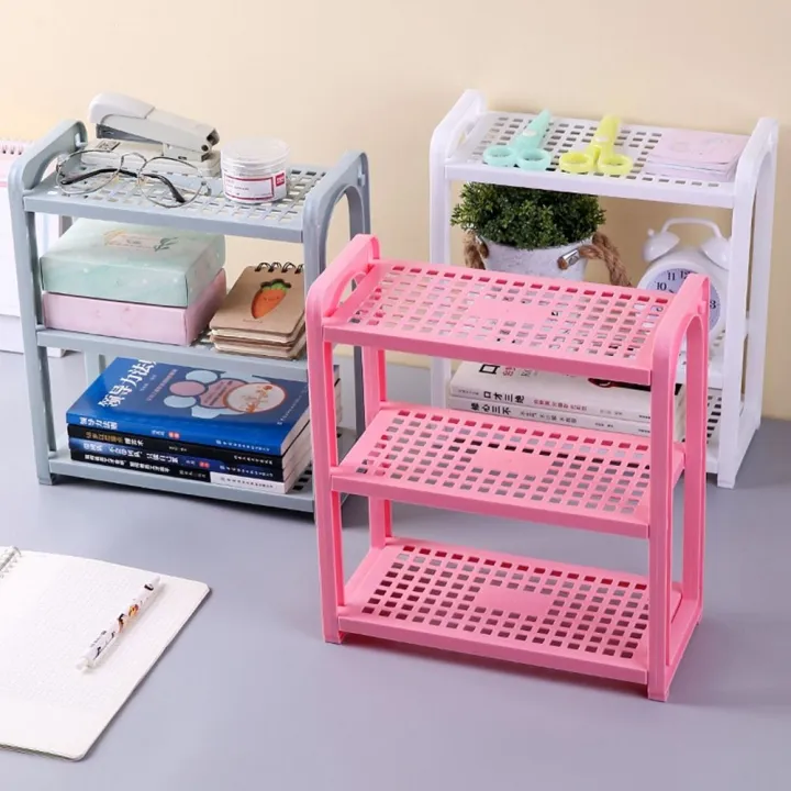 Storing%20Blue/Pink/White%20Three-Layer%20Storage%20Rack%20Adjustable%20Multifunctional%20Plastic%20Desk%20Shelves%20Hollow%20Assembled%20Stationery%20-%20Image%207