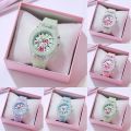 Kingstar123 Children Cartoon KT Cat Luminous Watch Female Student Korea Simple Cute Girl Heart Silicone Strap.