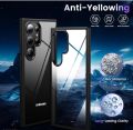 For Samsung Galaxy S24 Ultra Magic Mask Q Series Clear Case Compatible Case Shockproof Hard PC +Soft Silicone [Not Yellowing] Transparent Protective Slim Hard Back Cover with Silicone Frame- Black. 