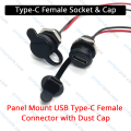 Panel Mount USB Type-C Charging Female Socket Type-C Waterproof Female Connector Jack with Dust Cap.