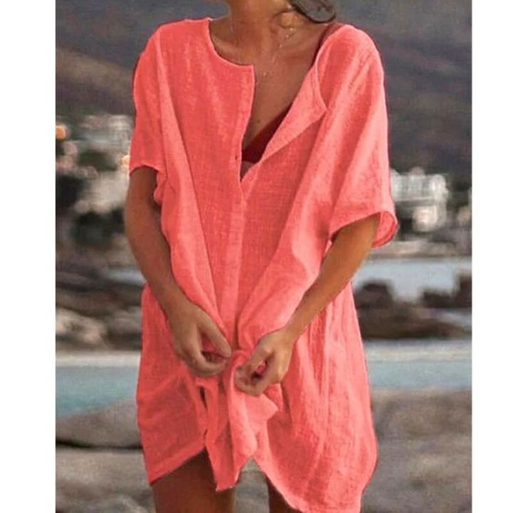 Qisin%20Hot%202023%20Cotton%20Tunics%20for%20Beach%20Women%20Swimsuit%20Cover-ups%20Woman%20Swimwear%20Beach%20Cover%20up%20Beachwear%20Mini%20Dress%20Sai%20de%20Praia%20-%20Image%205