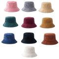 Winter Warm Corduroy Velvet Bucket Hat Ribbed Solid Color Fisherman Cap.
