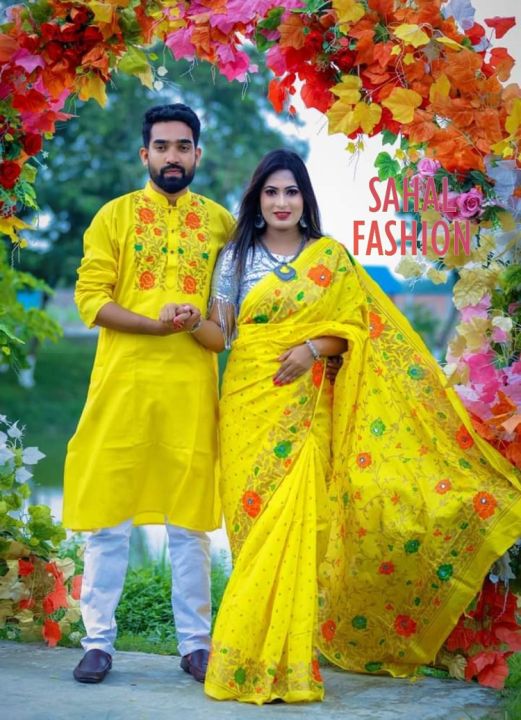 Dhupiyan%20Cotton%20Sharee%20and%20%20Panjabi%20Couple%20Dress%20-%20Image%202